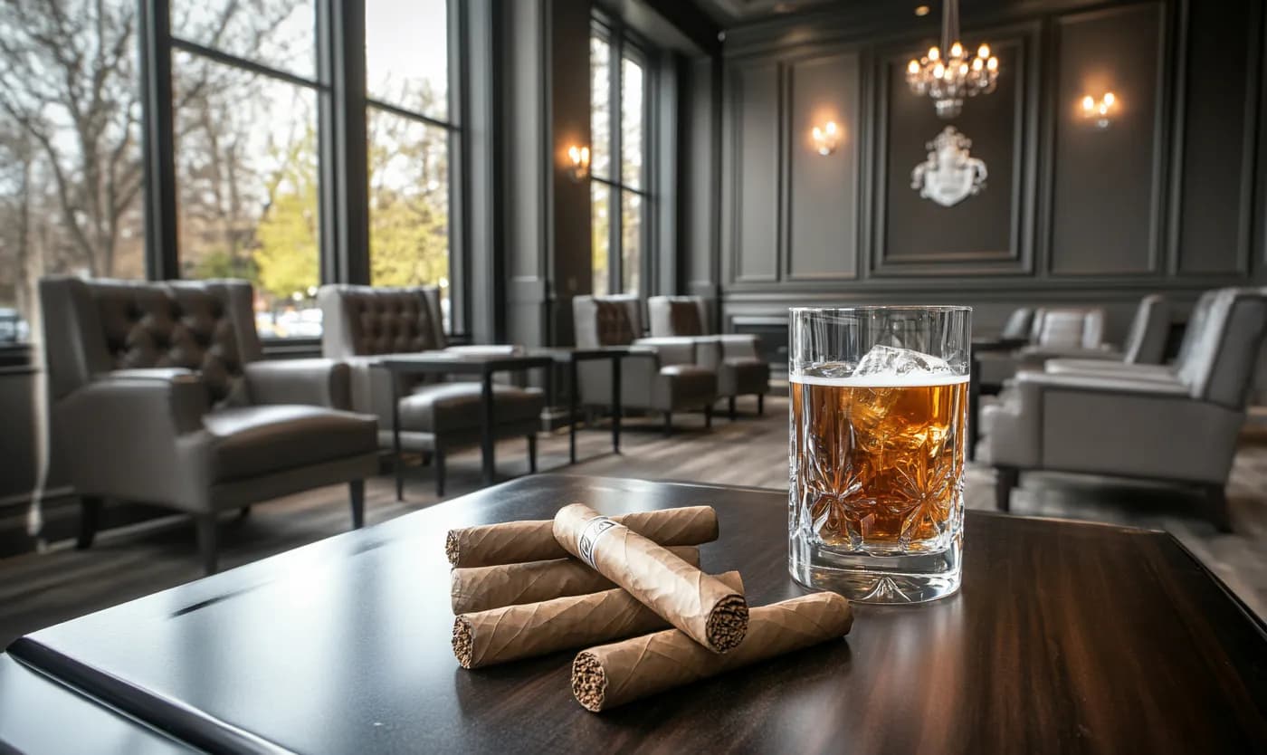 Luxury cigar lounge with city view
